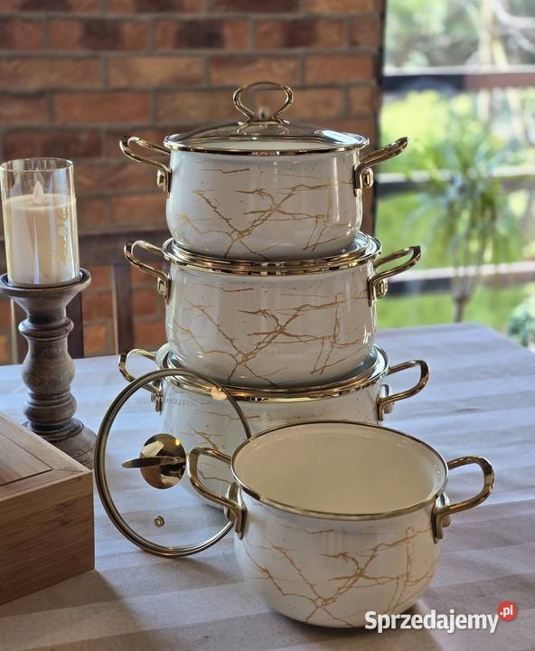 Garnki emalia marmur kremowe 4sT