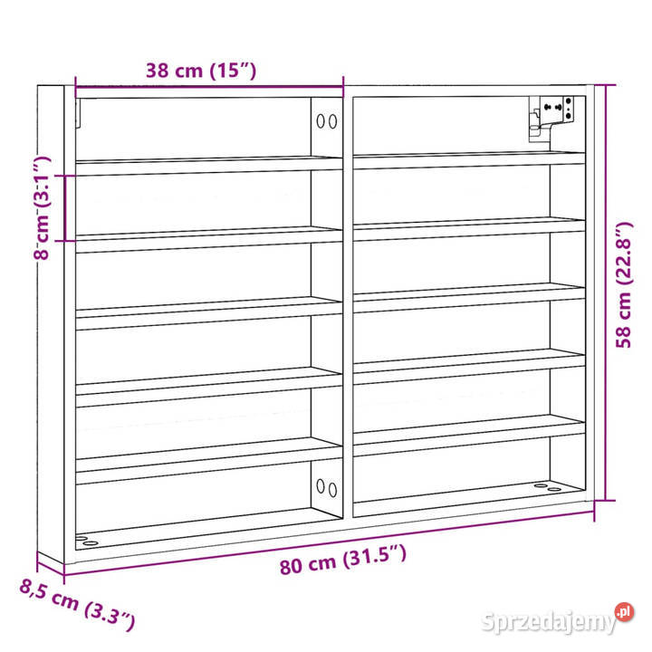 Witryna brązowy dąb 80x85x58 materiał Warszawa