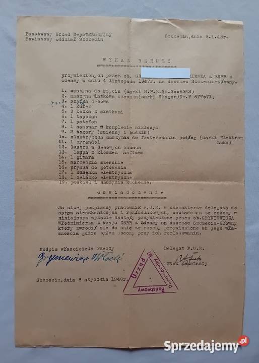 Państwowy Urząd Repatriacyjny Szczecin Spis Antykwariat Koźminek