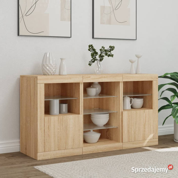 Szafka z oświetleniem LED dąb sonoma 123x37x67 Dom i Ogród