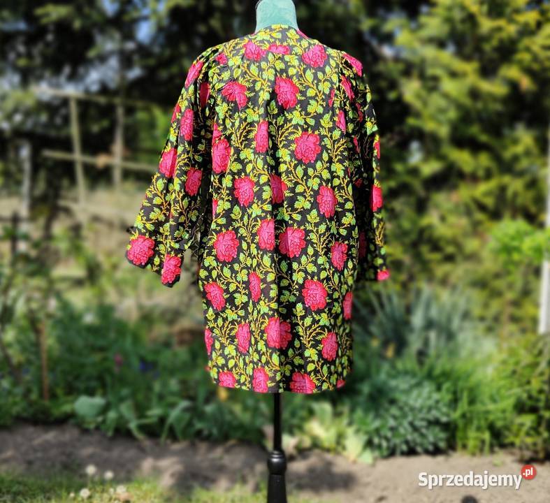 Czarna tunika folk XXL 44 bawełna kwiaty róże Topy i koszulki Szczecin