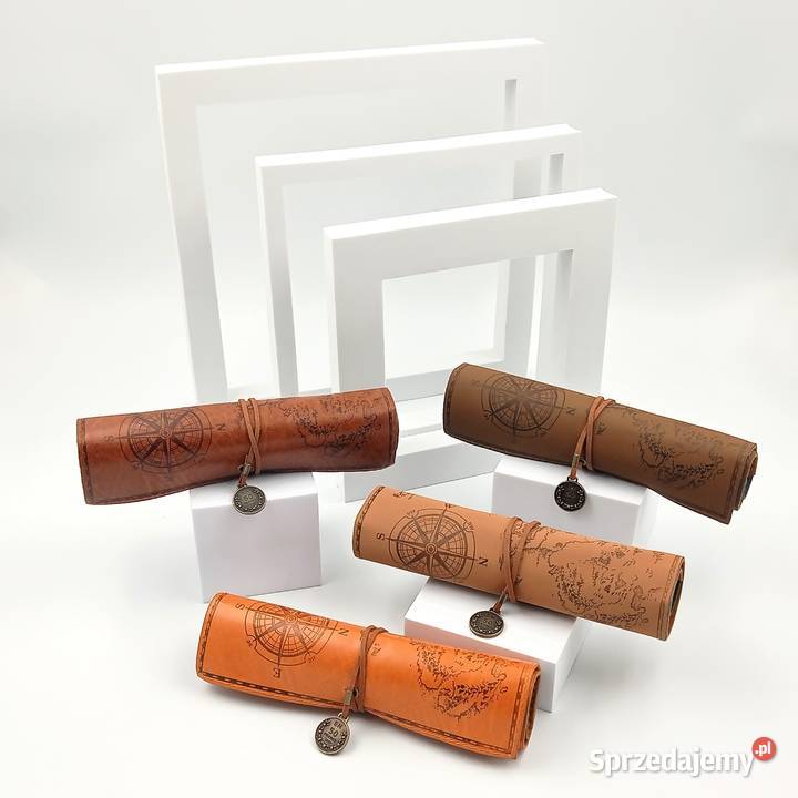 Piórnik szkolny zwijany skórzany mapa skarbów Artykuły szkolne