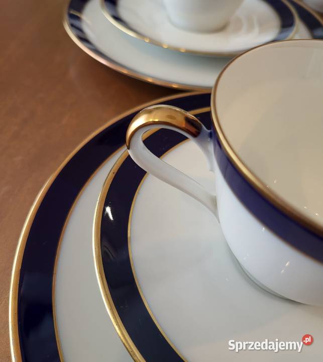 Bareuther Bawaria złotokobaltowy serwis 8 osób Porcelana i szkło Szczecin sprzedam