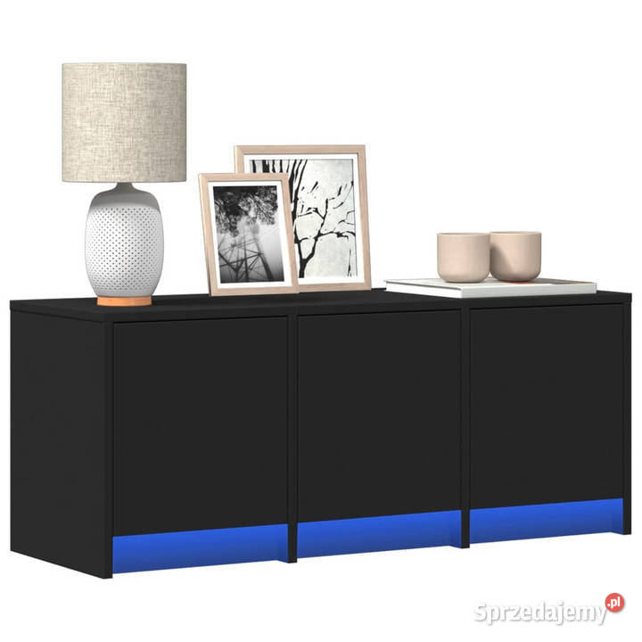 Szafka TV z LED czarna 97x34x40 materiał