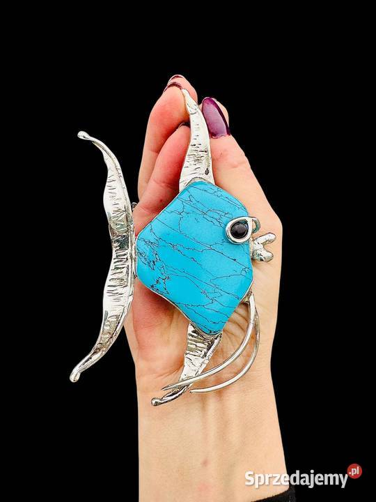 Wisior Ryba srebro 925 Turkus bursztyn srebro Pomlewo