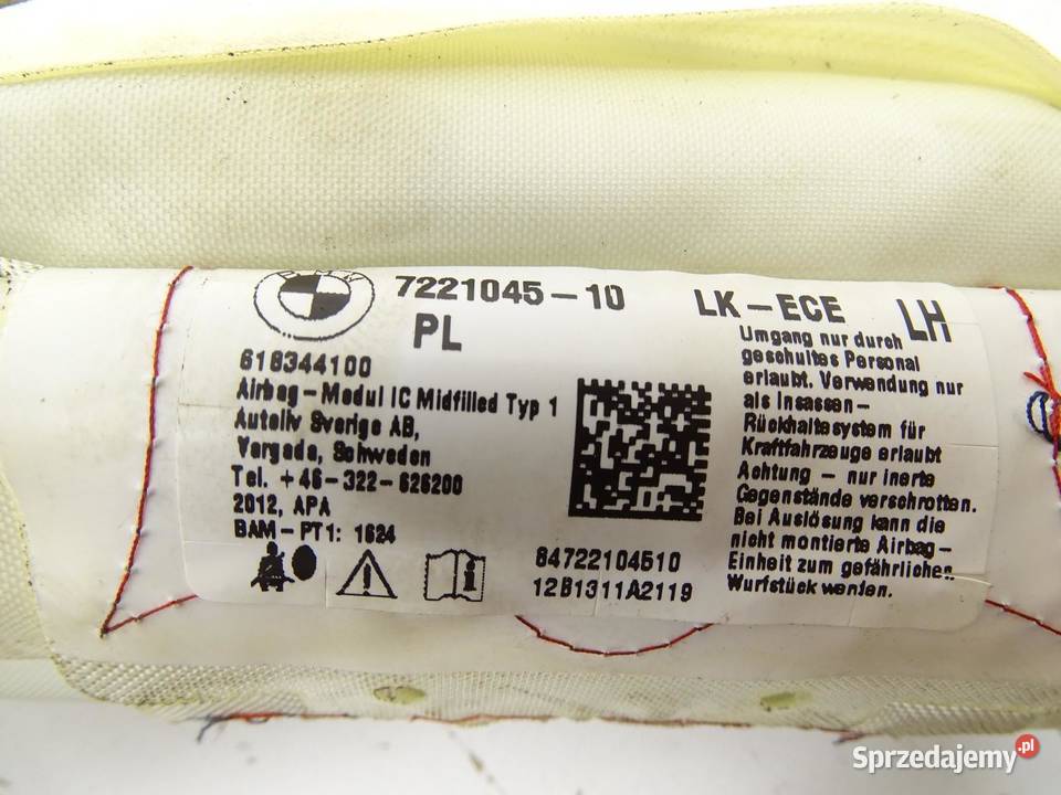 KURTYNA POWIETRZNA AIRBAG LEWA BMW F20 7221045 Poduszki powietrzne
