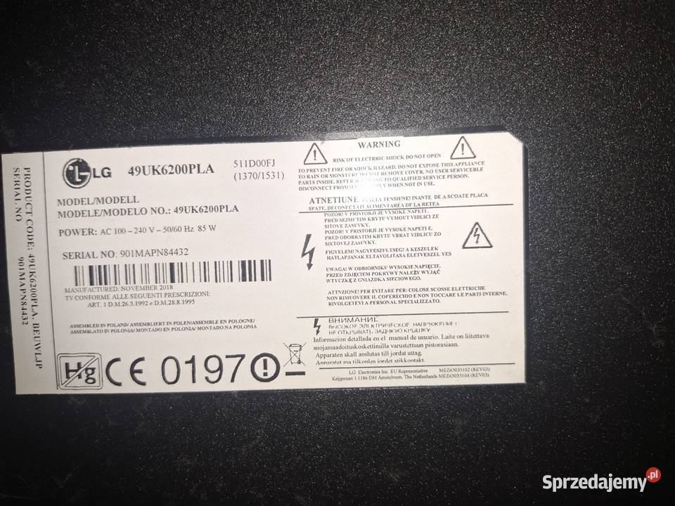 Telewizor LG 49 LG OKAZJA 49UK6200PLA Szałamaje