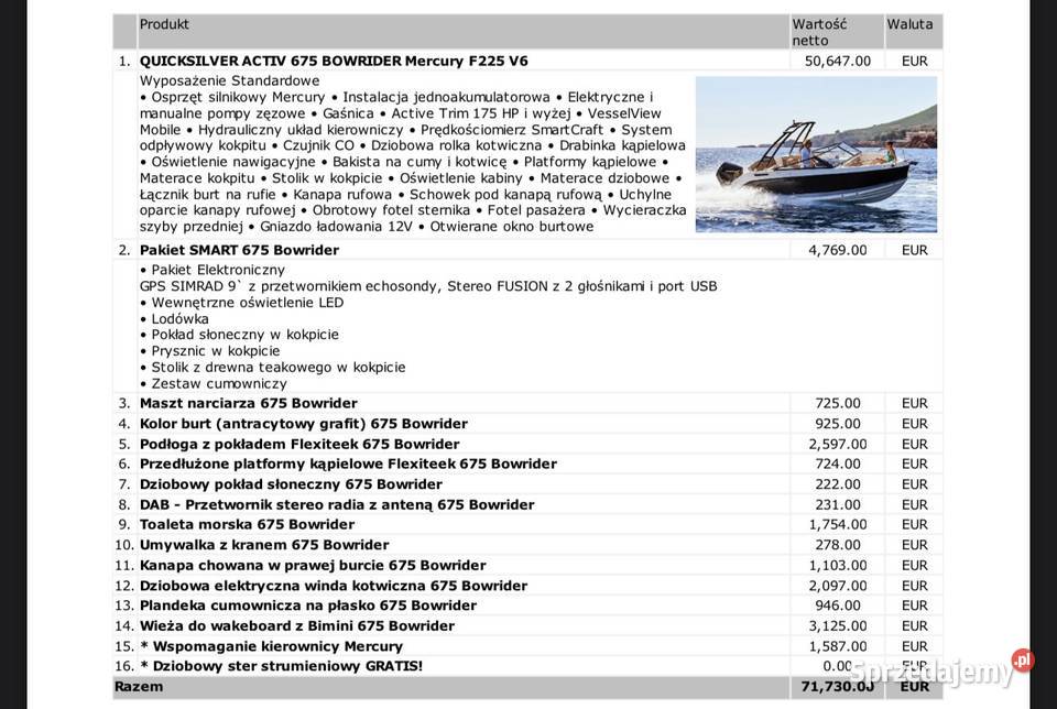 Quicksilver Activ 675 Bowrider 2023 salon cesja Pozostałe Warszawa sprzedam