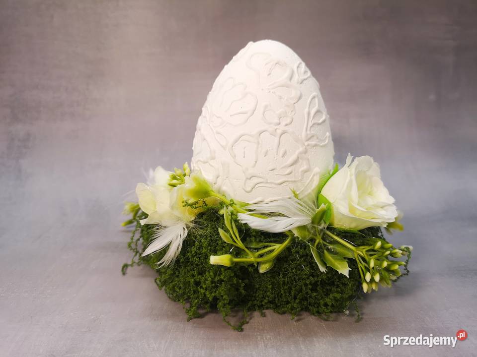 Białe jajko dekoracyjne na podstawie z mchu Kielce sprzedam