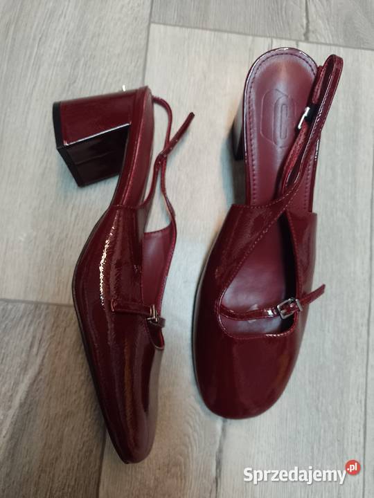 3940 Bordowe czółenka wieczorowe z odkrytą piętą Kraków