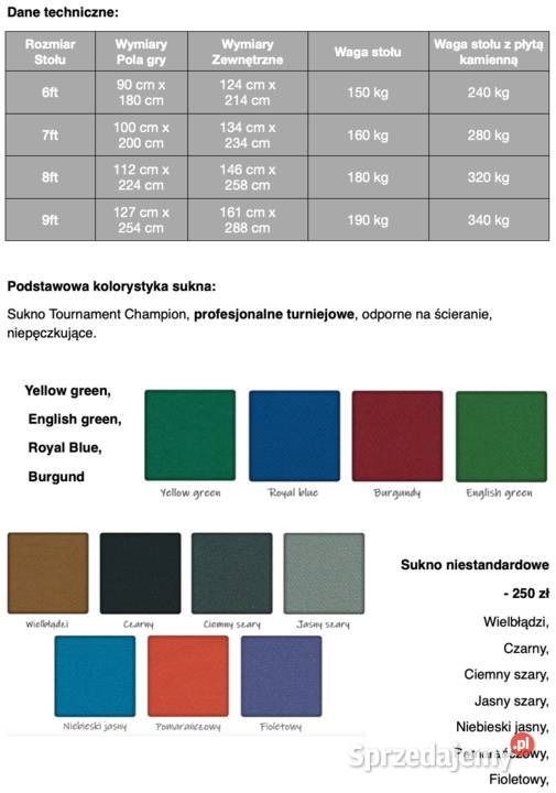 Stół bilardowy ARKANA 7 ft Polski Producent