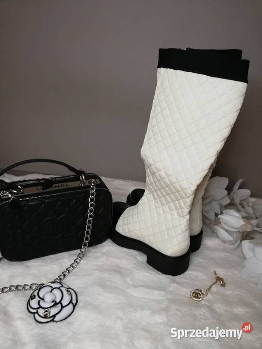 kozaki pikowane ecru w stylu Chanel Damskie Warszawa sprzedam