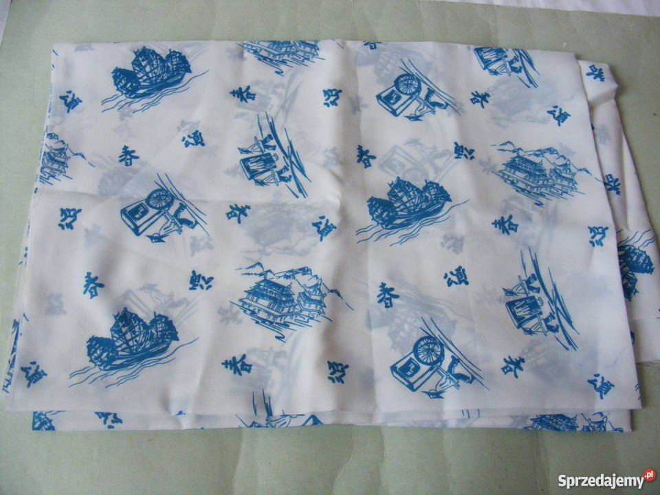 Materiał biały w niebieskie wzory 90 x 250 Oborniki Śląskie