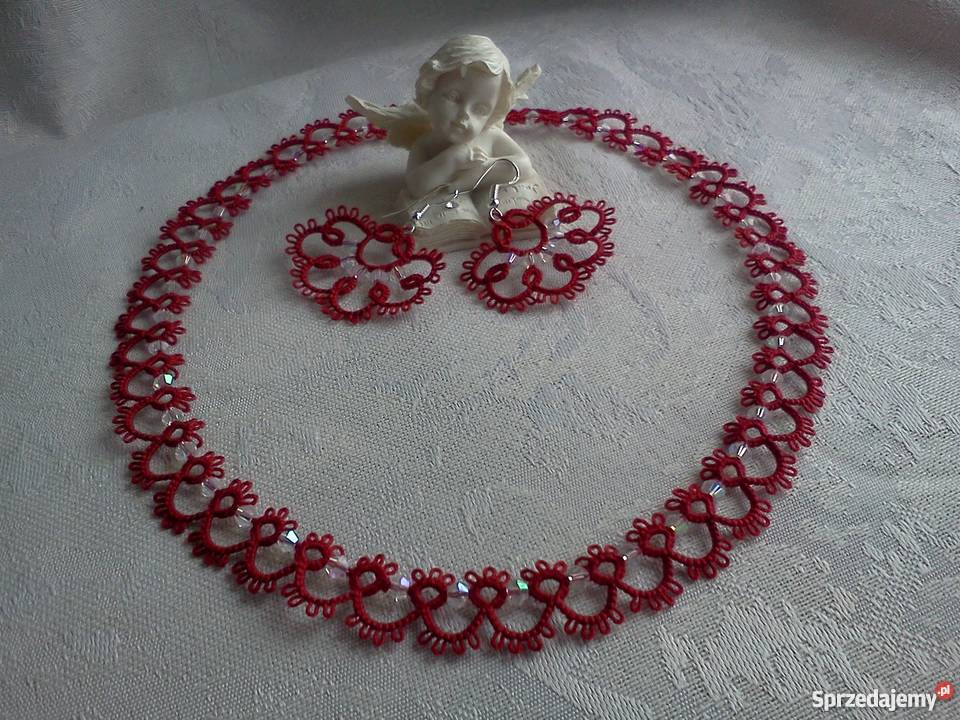 Komplet biżuterii frywolitkowej Wiśniowa