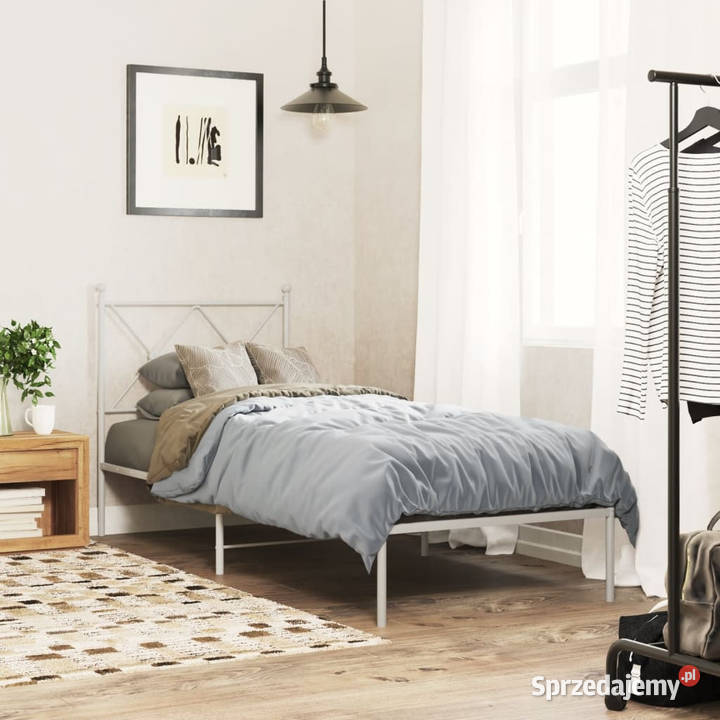 Łóżko Metalowe Białe Rama Łóżka Ze Stelażem 90cm sprzedam