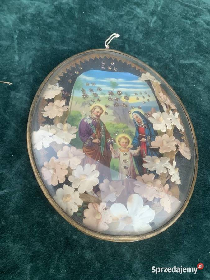 Piękny szklany obrazek święty Antyki Łowicz