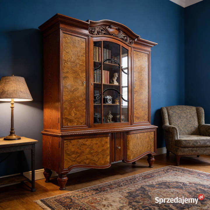 Wysoka drewniana WITRYNA na nóżkach BIBLIOTECZKA Kalisz sprzedam