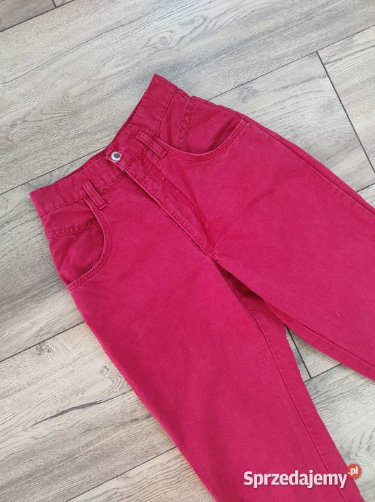 Lniane czerwone spodnie Wysoki stan Vintage 30 czerwony Jasło