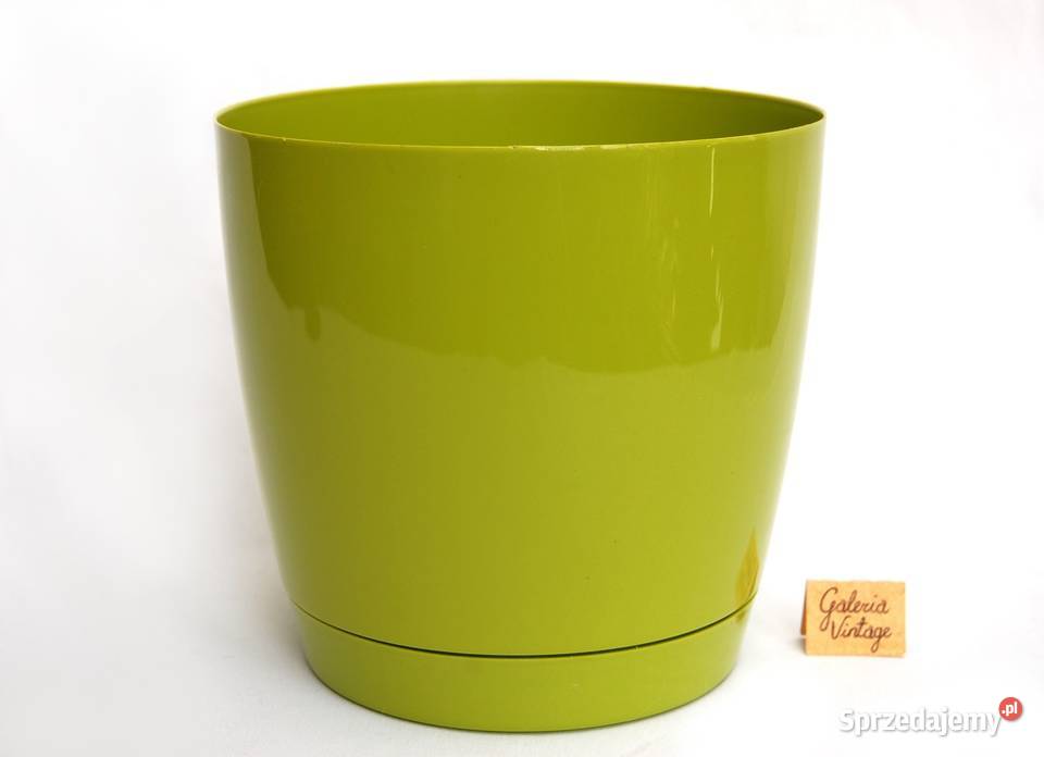 Plastikowa doniczka z podstawką limonkowa Dekoracje i ozdoby lubelskie Lublin sprzedam