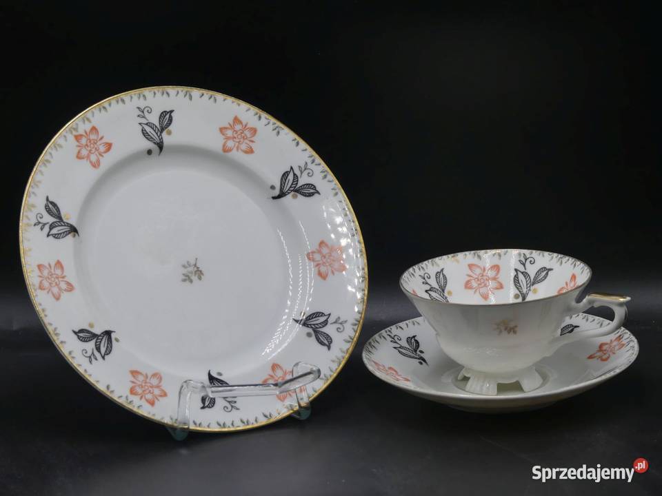 Urokliwe trio Tułowice Tillowitz na nóżkach Porcelana i szkło Poznań
