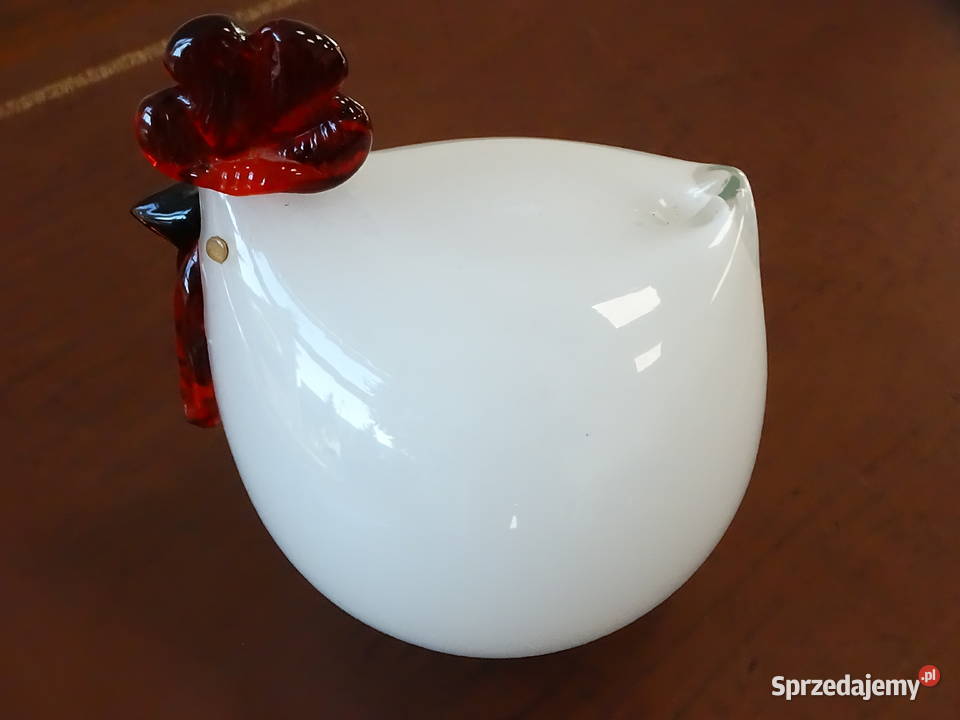 Szklana Figurka Kogut Białe Szkło Mleczne Porcelana i szkło