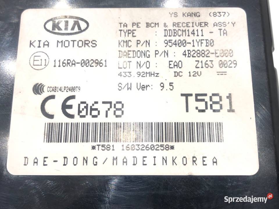 MODUŁ KOMFORTU KIA PICANTO II 954001YFB0