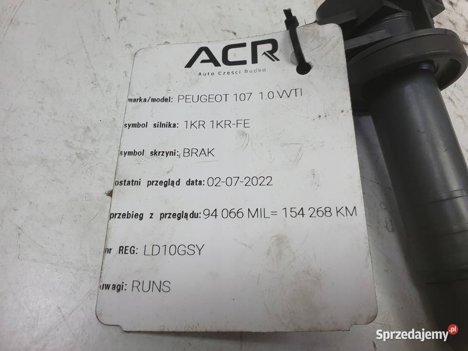 CEWKA ZAPŁONOWA Peugeot 107 10 VVTi 1KR 68 osobowe Rudka