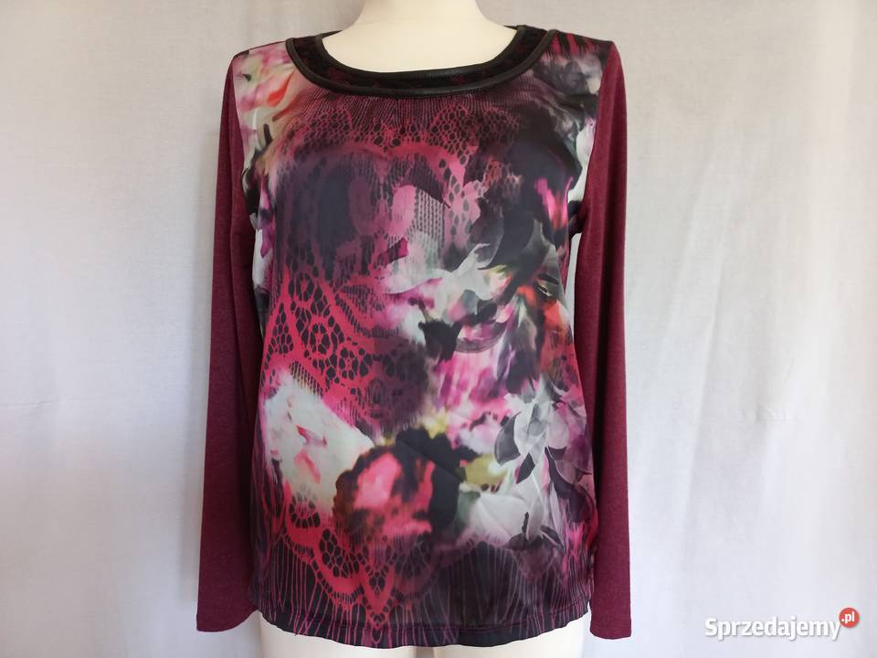 Bluzka bordo Jesień r L koronka skaj NOWA Rozmiar 40(L)