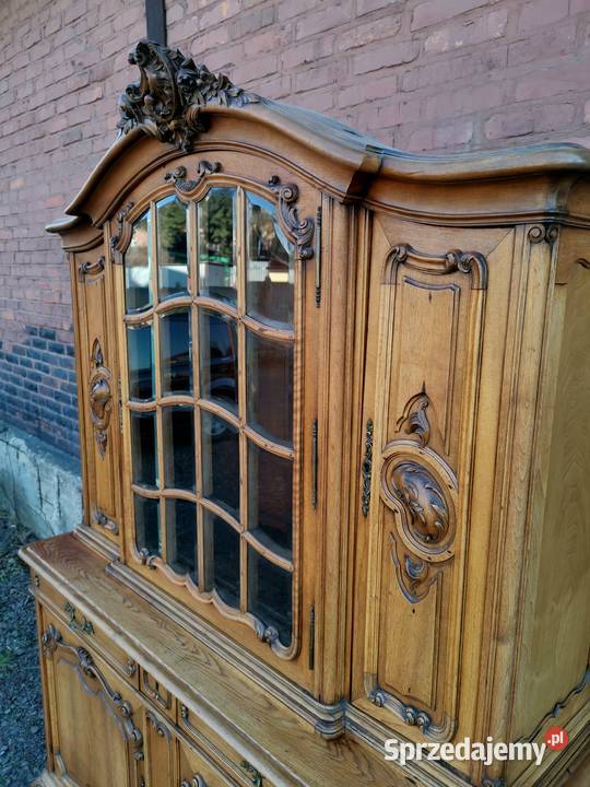 Dębowy kredens rocaille witryna antyk transport Wałbrzych