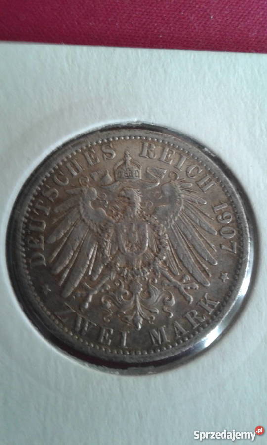 2 Marki 1907 rPrusyWilhelm IIokoło mennicza Numizmatyka Konin