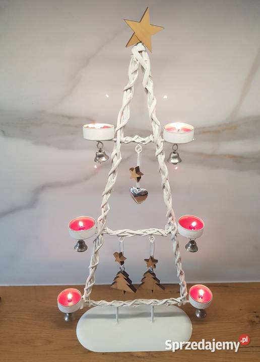 Świecznik Metalowy Choinka 6 świeczek biały Golina