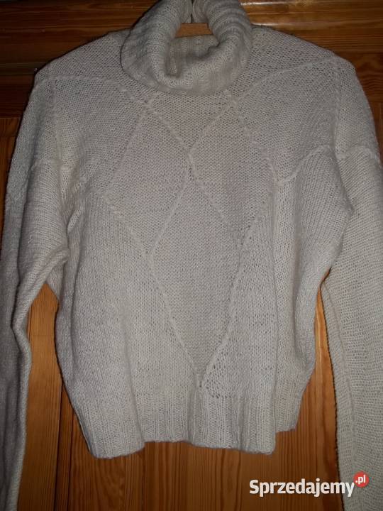 Biały golfsweter wełniany handmadeM Łódź