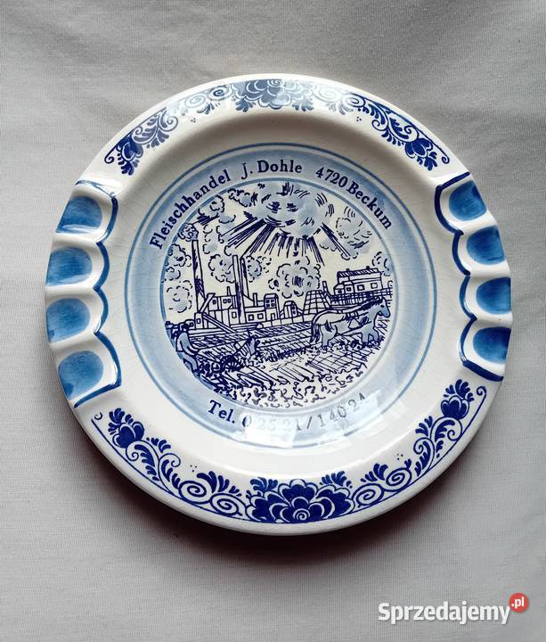 Ręcznie malowana popielniczka reklamowa Delft Koźminek