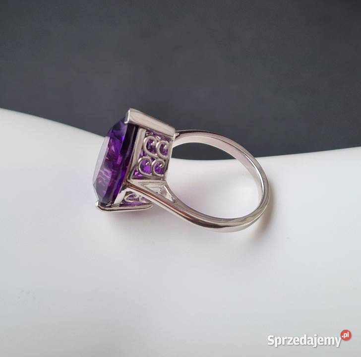 Pierścionek srebro 925 rodowane ametyst Otwock