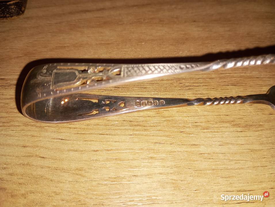 komplet łyżeczek z szczypcami w oryginalnym etui lubelskie Biłgoraj