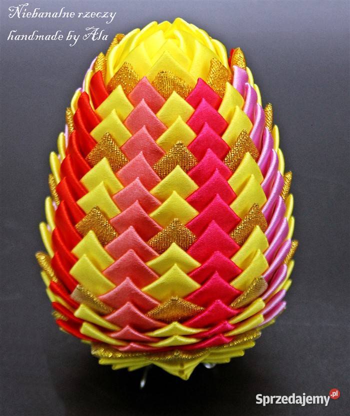 Jajka ze wstążki pisanki ozdoba Wielkanoc Rękodzieło Rękodzieło Kutno