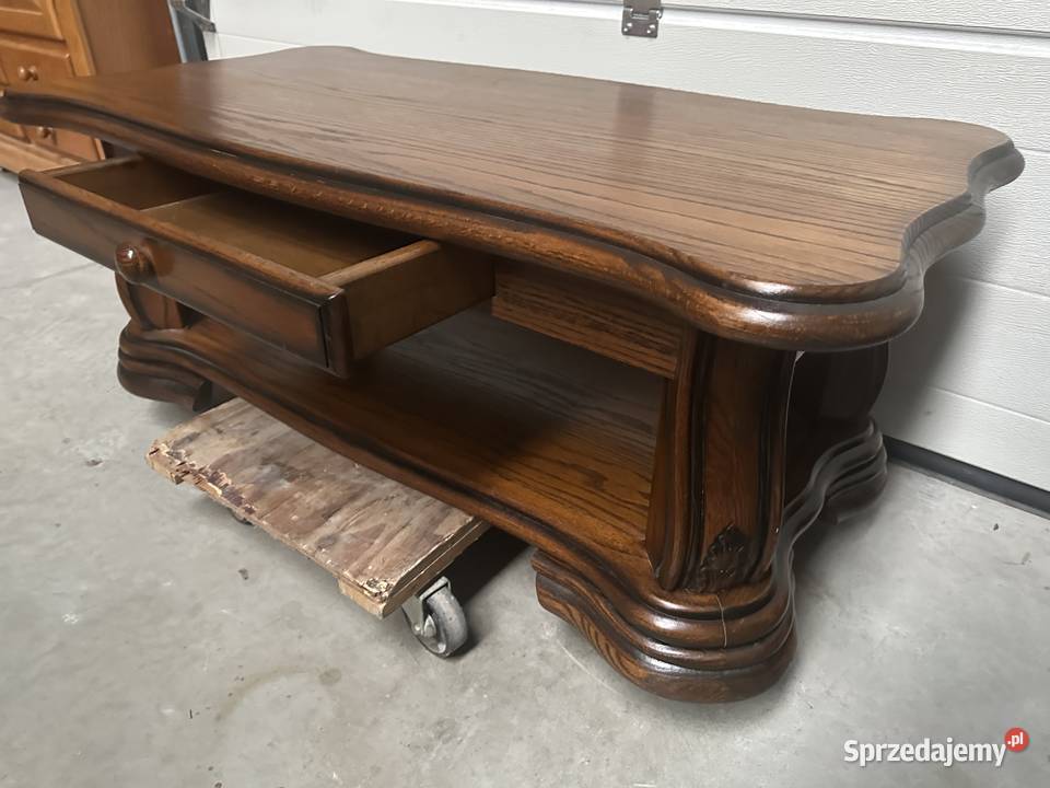 Ładna ciemna dębowa ława z szufladką wielkopolskie Sławoszewek