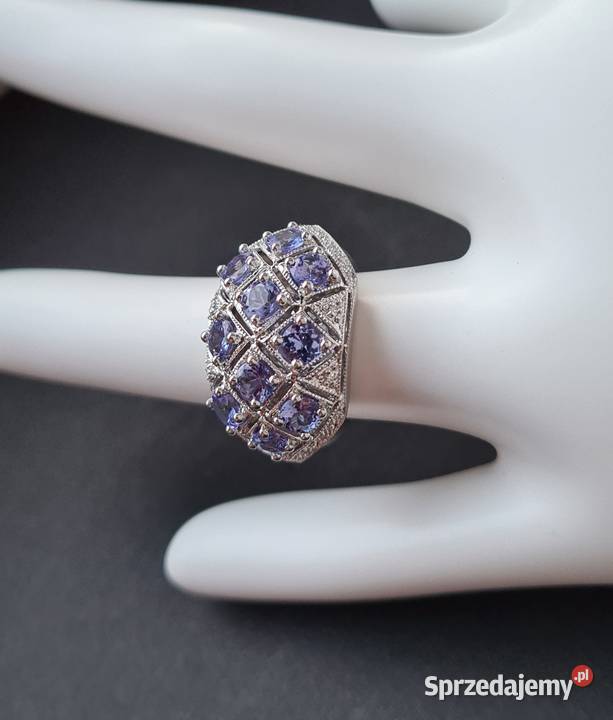 Srebrny pierścionek z tanzanitami i diamentami Otwock
