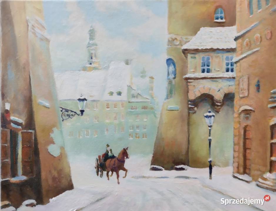 Pejzaż Starówka Warszawska obraz olejny 30x40 Warszawa