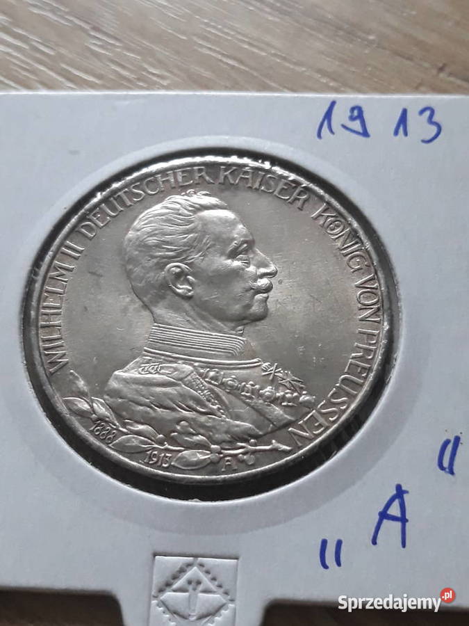 3 Marki Wilhelm II Prusy 1913 r men Aokoło wielkopolskie Konin