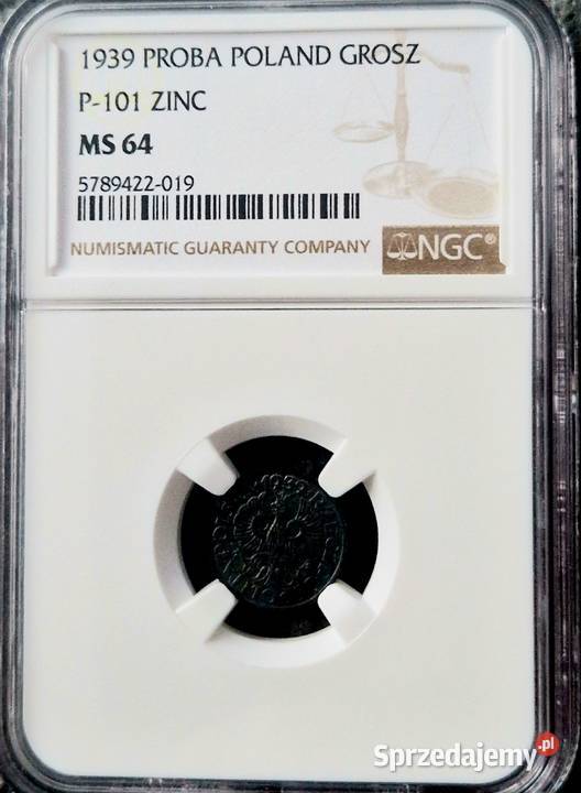 1 Grosz 1939 Próba Cynk NGC MS64 TOP POP Sosnowiec
