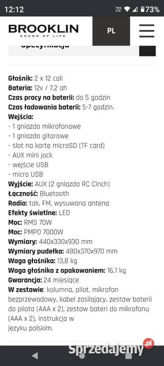 Głośnik estradowy bloototh Lubawka