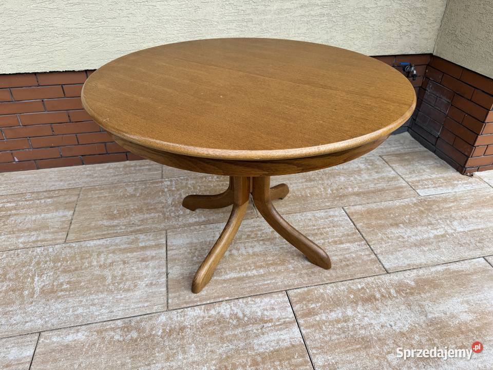 Stół okrągły drewniany rozkładany dąb rustykalny Sulbiny