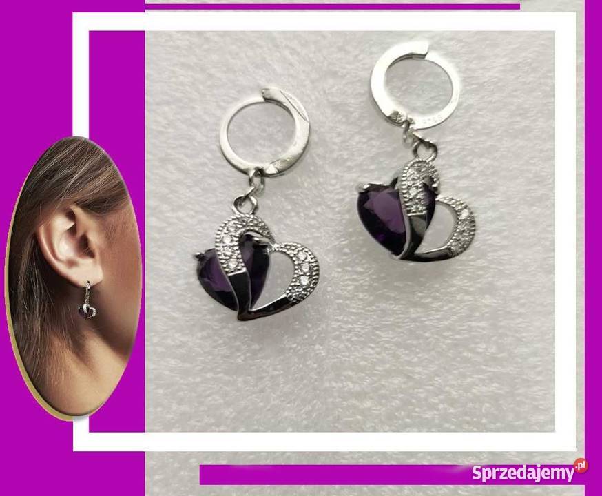 Kolczyki Serce Fioletowe pr925 NOWE sprzedam