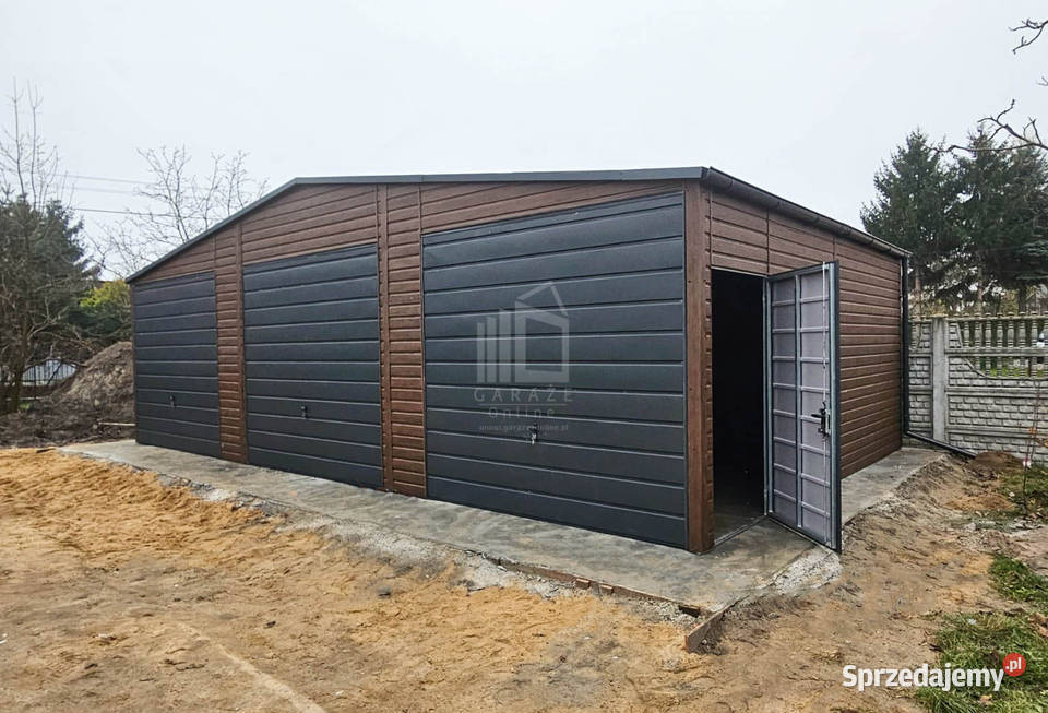 Garaż blaszany 105x6m 3x Brama uchylna drzwi Łęczyca