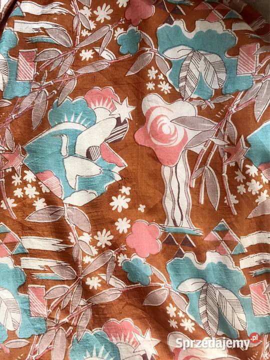 Duża jedwabna apaszka vintage motyw kwiatów