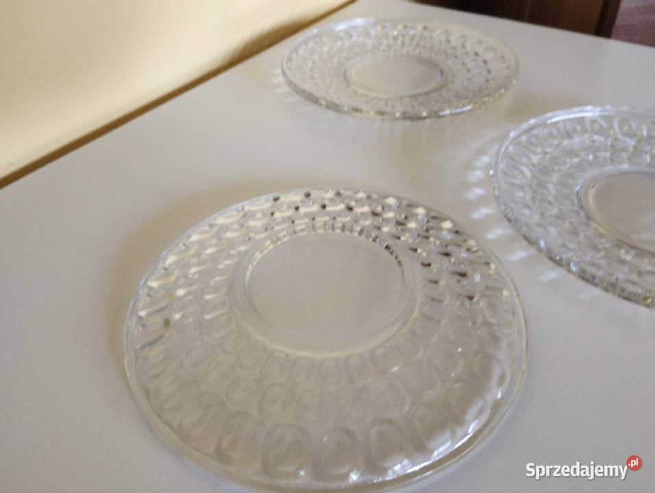 PRL talerzyki deserowe szkło 3 łódzkie