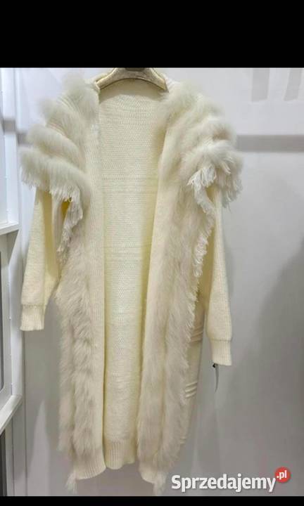 Płaszcz futro lis kardigan sweter