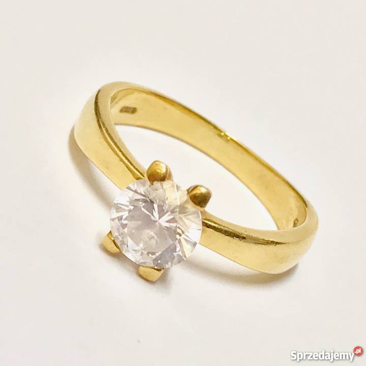Złoty PIERŚCIONEK 18K przepiękny BRYLANT 07ct Pierścionki Warszawa