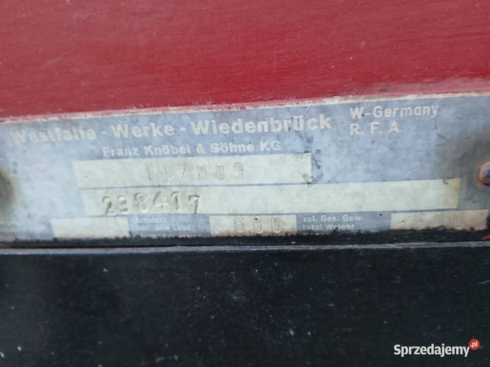 Przyczepka samochodowa Westfalia 600 DMC Wierbka sprzedam